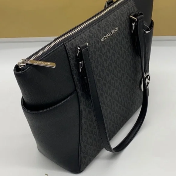 MICHAEL KORS CHARLOTTE LARGE TOP ZIP TOTE BLACK - Picture 6 of 16